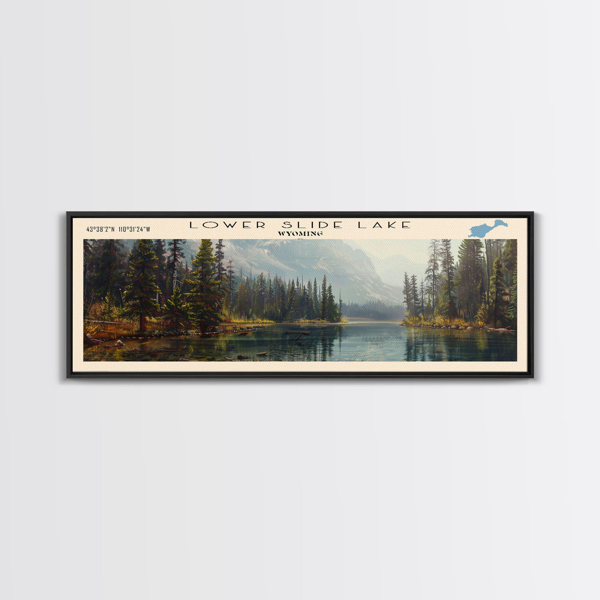 Martre Lake Framed Canvas Print, Lake House Decor, Panoramic Wall Art, Travel Poster, Landscape Painting, Bedroom Decor