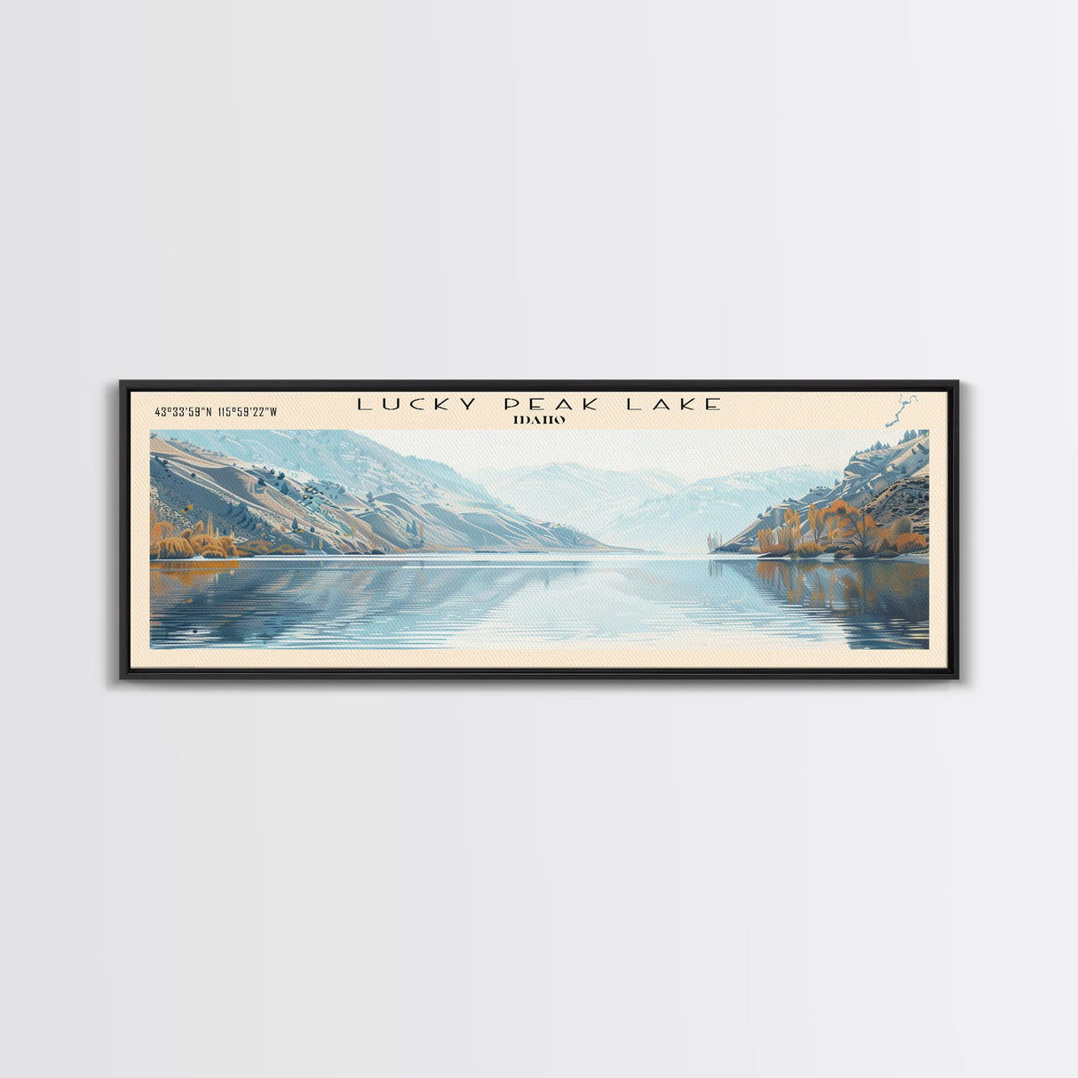 Mashapaug Lake Connecticut Framed Canvas Print, Lake House Decor, Panoramic Wall Art, Travel Poster, Beautiful Landscape Painting, Living Room Decor