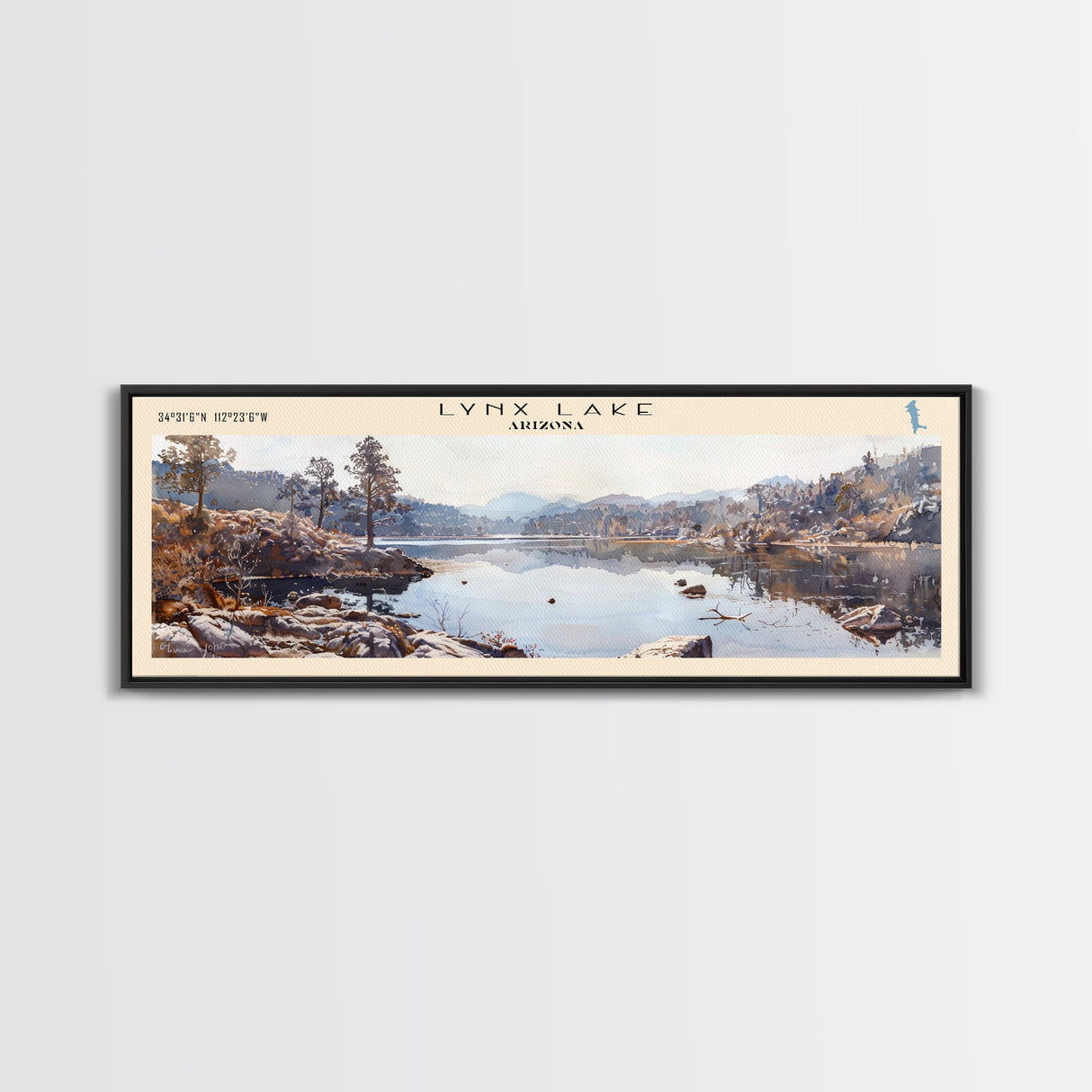 Medina Lake Texas Framed Canvas Print, Lake House Decor, Panoramic Wall Art, Travel Poster, Landscape Painting, Bedroom Decor