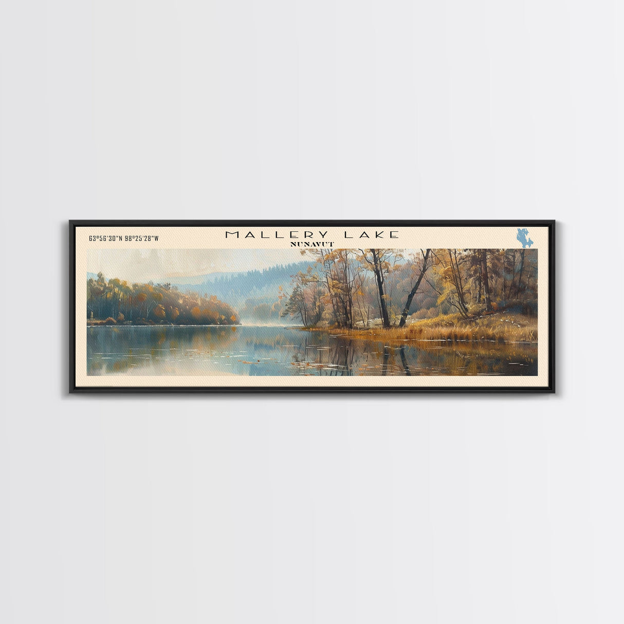 Mallery Lake Framed Canvas Print, Lake House Decor, Panoramic Wall Art, Travel Poster, Scenic Landscape Painting, Rustic Art