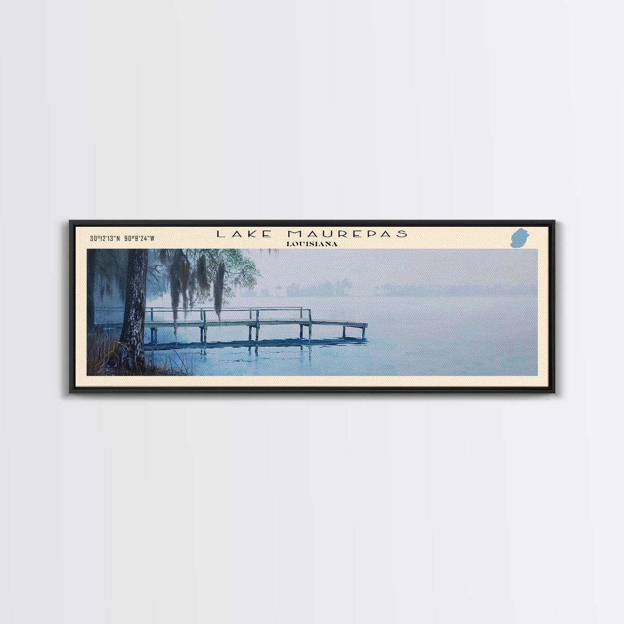 Maurepas Lake Framed Canvas Print, Lake House Decor, Panoramic Wall Art, Travel Poster, Landscape Painting, Modern Art