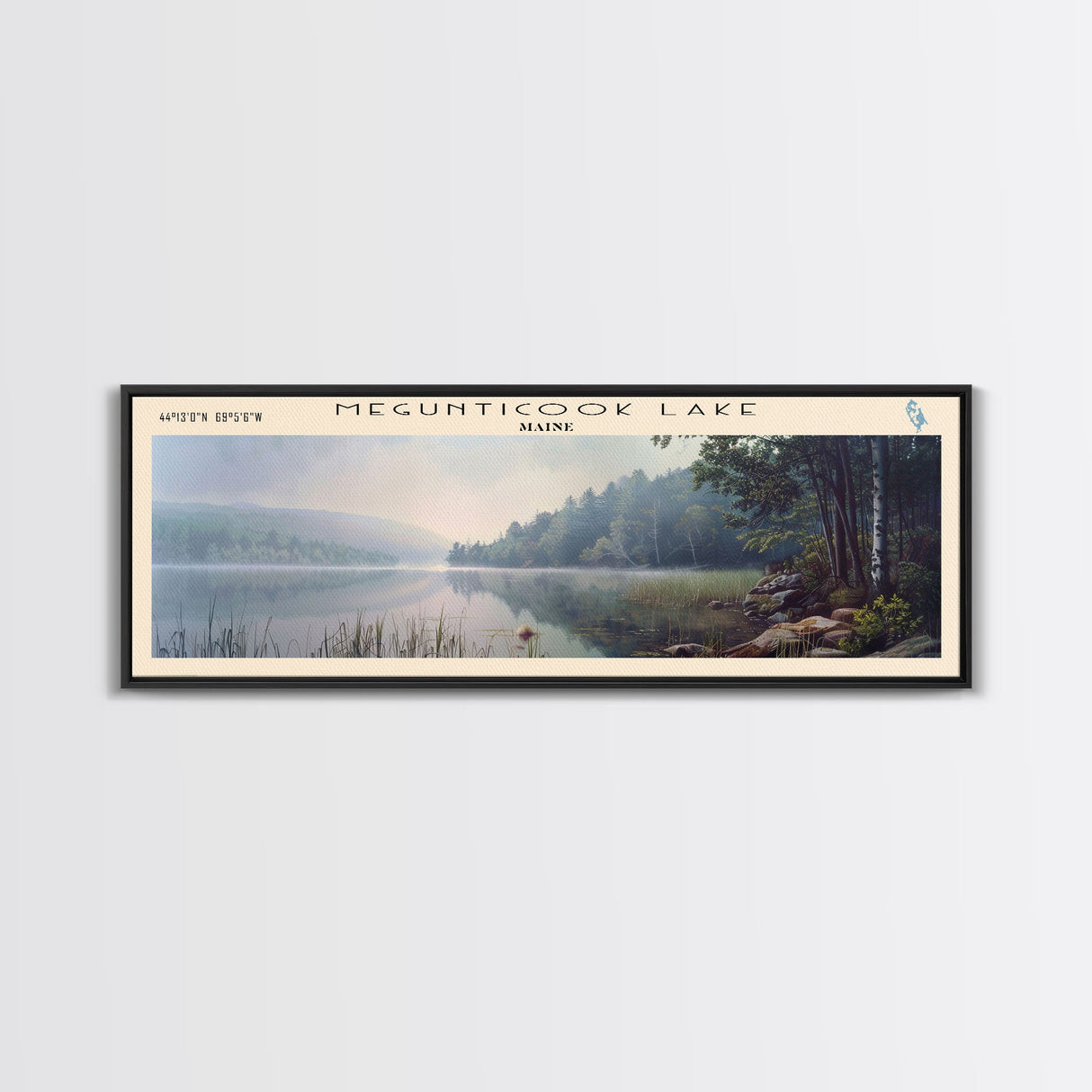 Moser Bay Lake Framed Canvas Print, Lake House Decor, Panoramic Wall Art, Travel Poster, Landscape Painting, Bedroom Decor