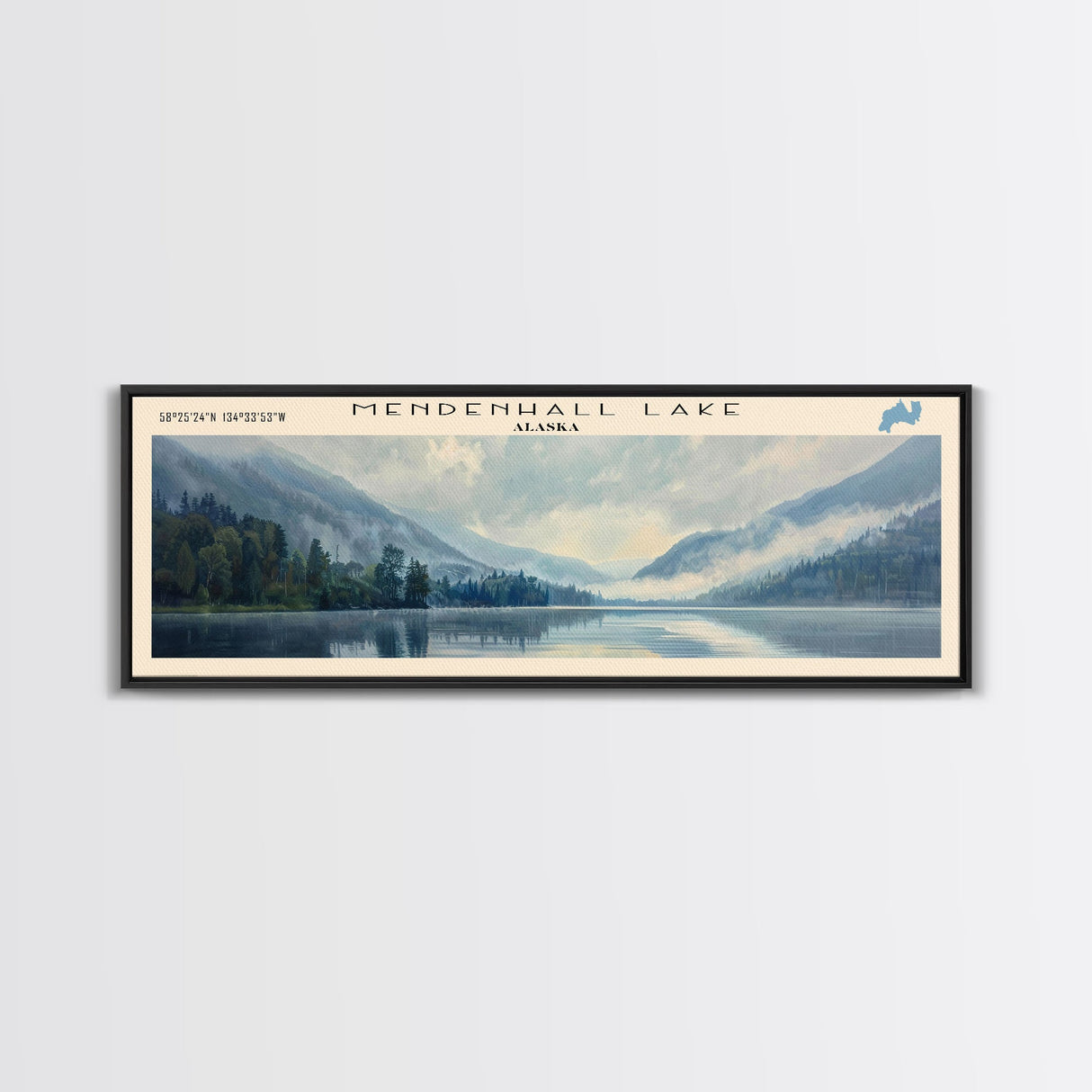 Mosquito Lake Framed Canvas Print, Lake House Decor, Panoramic Wall Art, Travel Poster, Scenic Landscape Painting, Living Room Decor