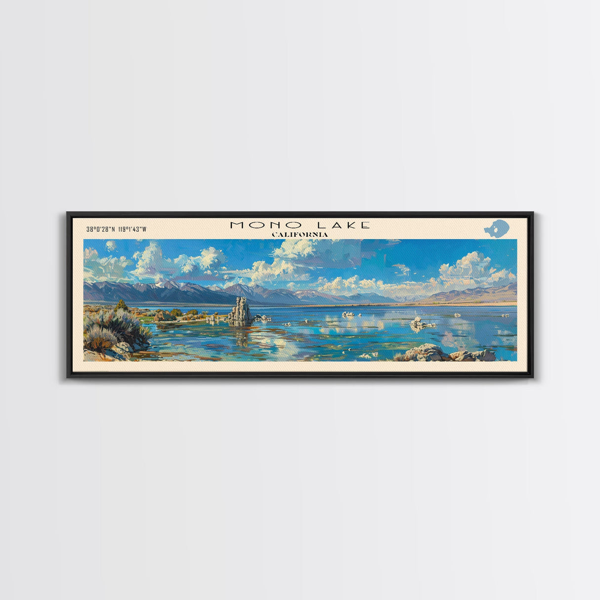 Mono Lake California Framed Canvas Print, Lake House Decor, Panoramic Wall Art, Travel Poster, Beautiful Landscape Painting, Living Room Decor