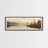 Mooselookmeguntic Lake Maine Framed Canvas Print, Lake House Decor, Panoramic Wall Art, Travel Poster, Landscape Painting, Modern Art