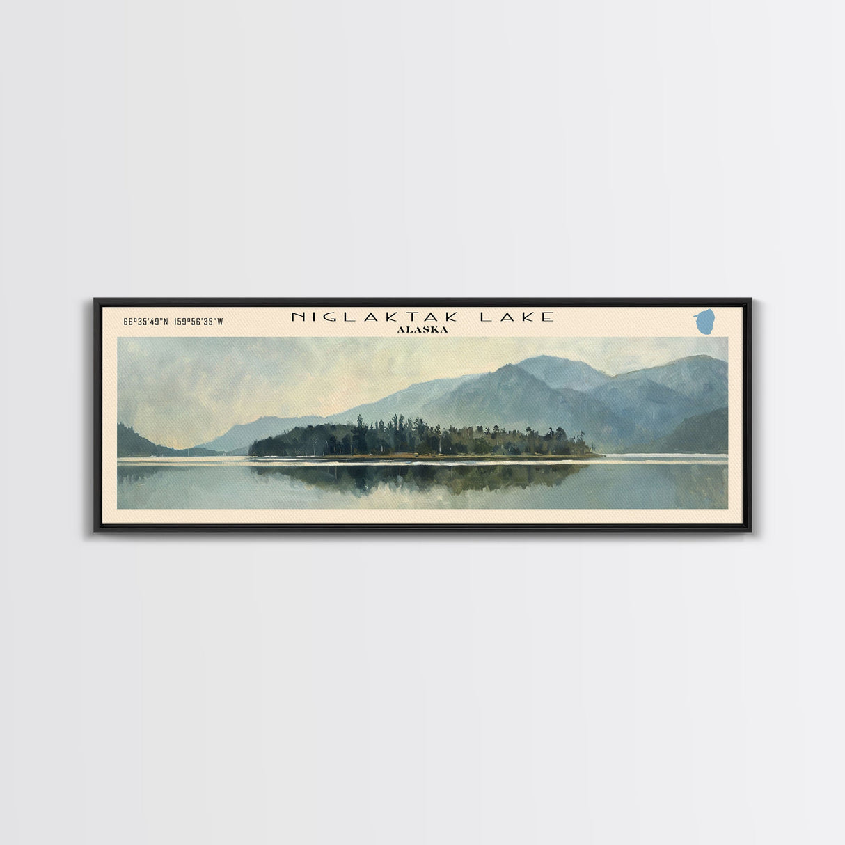 Niglaktak Lake Framed Canvas Print, Lake House Decor, Panoramic Wall Art, Travel Poster, Landscape Painting, Bedroom Decor