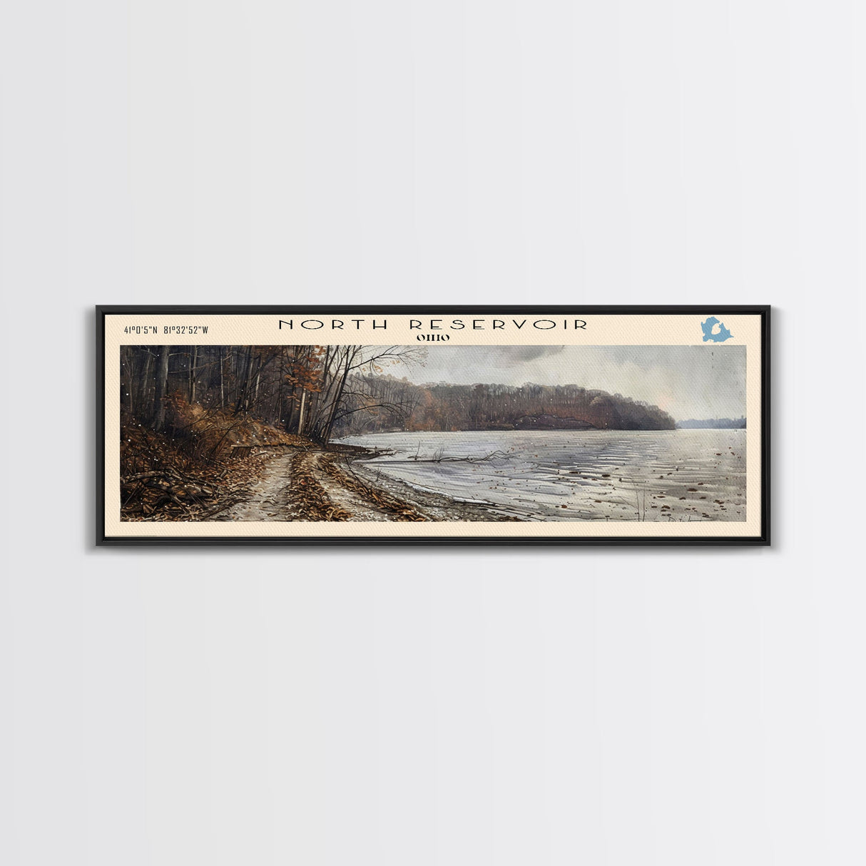 Palisades Reservoir Idaho Framed Canvas Print, Lake House Decor, Panoramic Travel Poster, Landscape Painting, Bedroom Decor