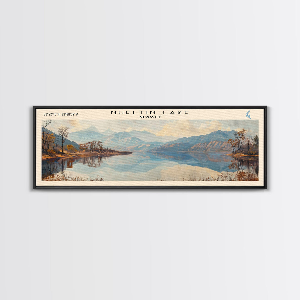 Nueltin Lake Framed Canvas Print, Lake House Decor, Panoramic Wall Art, Travel Poster, Beautiful Landscape Painting, Living Room Decor