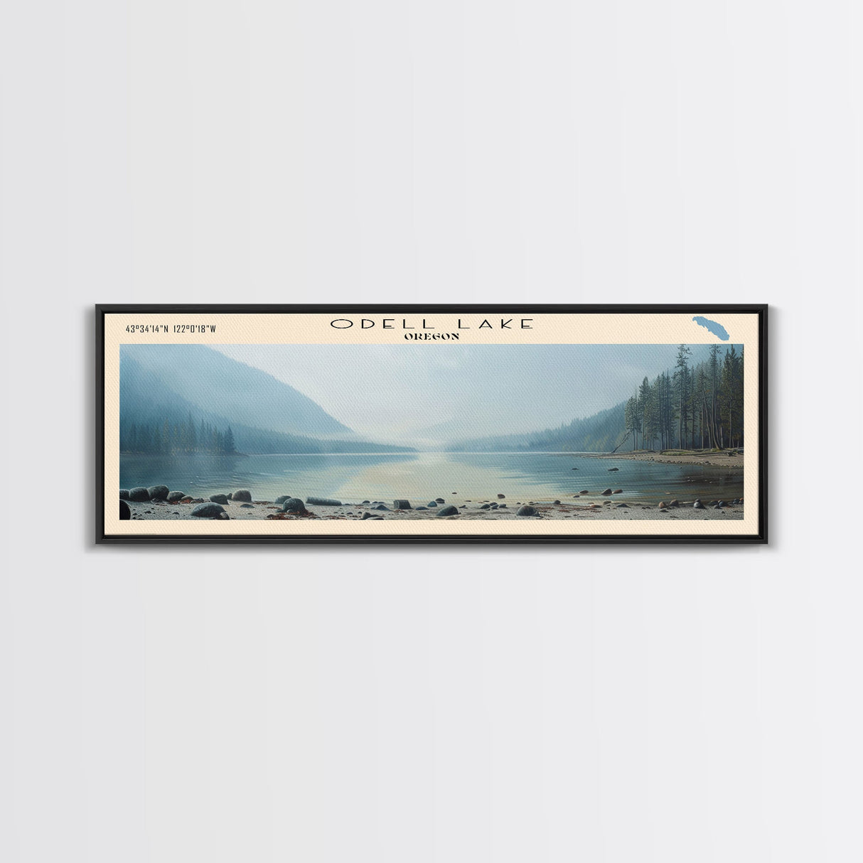 Odell Lake Oregon Framed Canvas Print, Lake House Decor, Panoramic Wall Art, Travel Poster, Landscape Painting, Modern Art