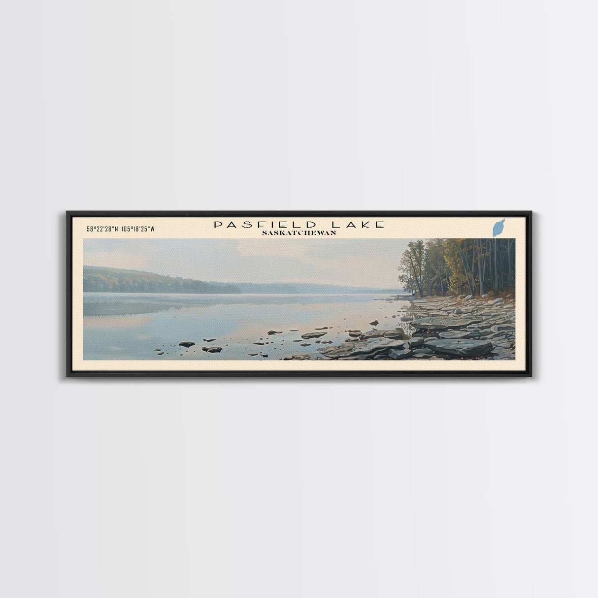 Pasfield Lake Framed Canvas Print, Lake House Decor, Panoramic Travel Poster, Landscape Painting, Modern Art