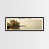 Pelican Lake Framed Canvas Print, Lake House Decor, Panoramic Wall Art, Travel Poster, Scenic Landscape Painting, Contemporary Art