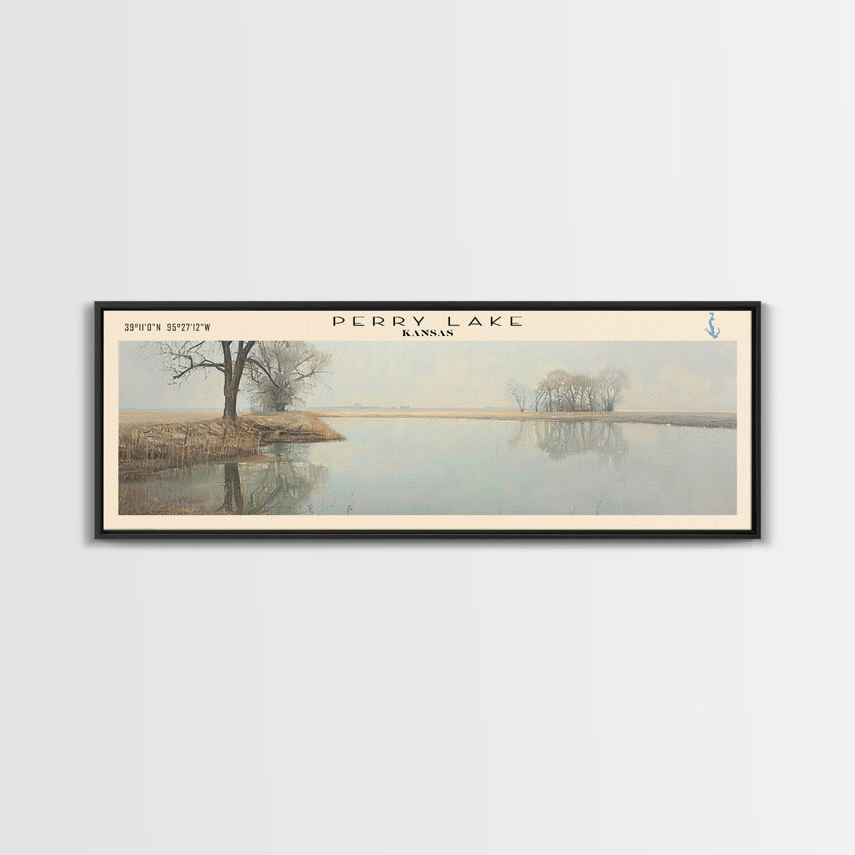 Quabbin Reservoir Massachusetts Framed Canvas Print, Lake House Decor, Panoramic Wall Art, Travel Poster, Beautiful Landscape Painting, Contemporary Art