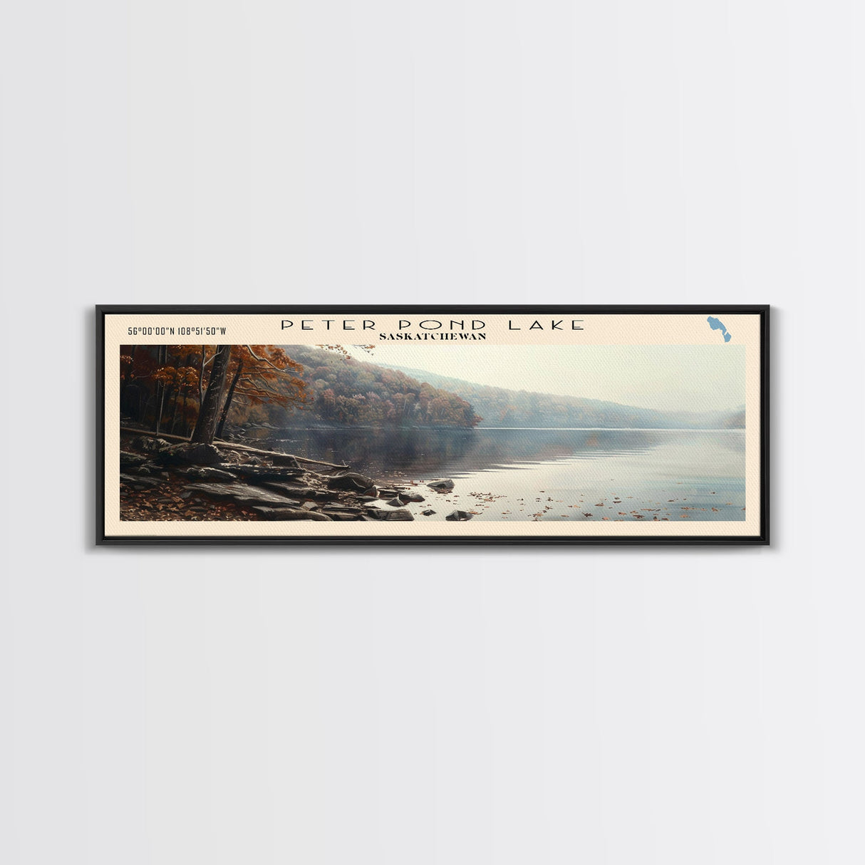 Peter Pond Lake Framed Canvas Print, Lake House Decor, Panoramic Wall Art, Travel Poster, Scenic Landscape Painting, Contemporary Art