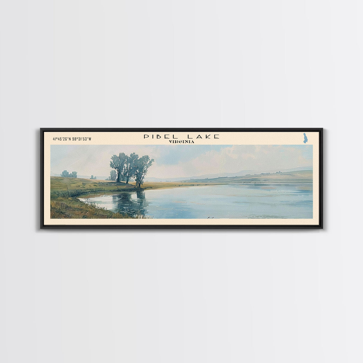 Pibel Lake Nebraska Framed Canvas Print, Lake House Decor, Panoramic Wall Art, Travel Poster, Beautiful Landscape Painting, Modern Art