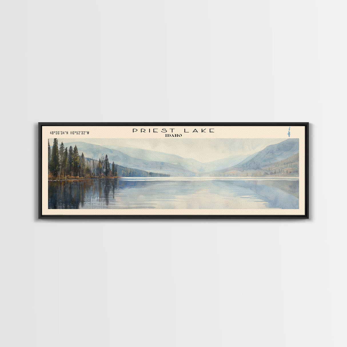 Rend Lake Illinois Framed Canvas Print, Lake House Decor, Panoramic Wall Art, Travel Poster, Beautiful Landscape Painting, Contemporary Art