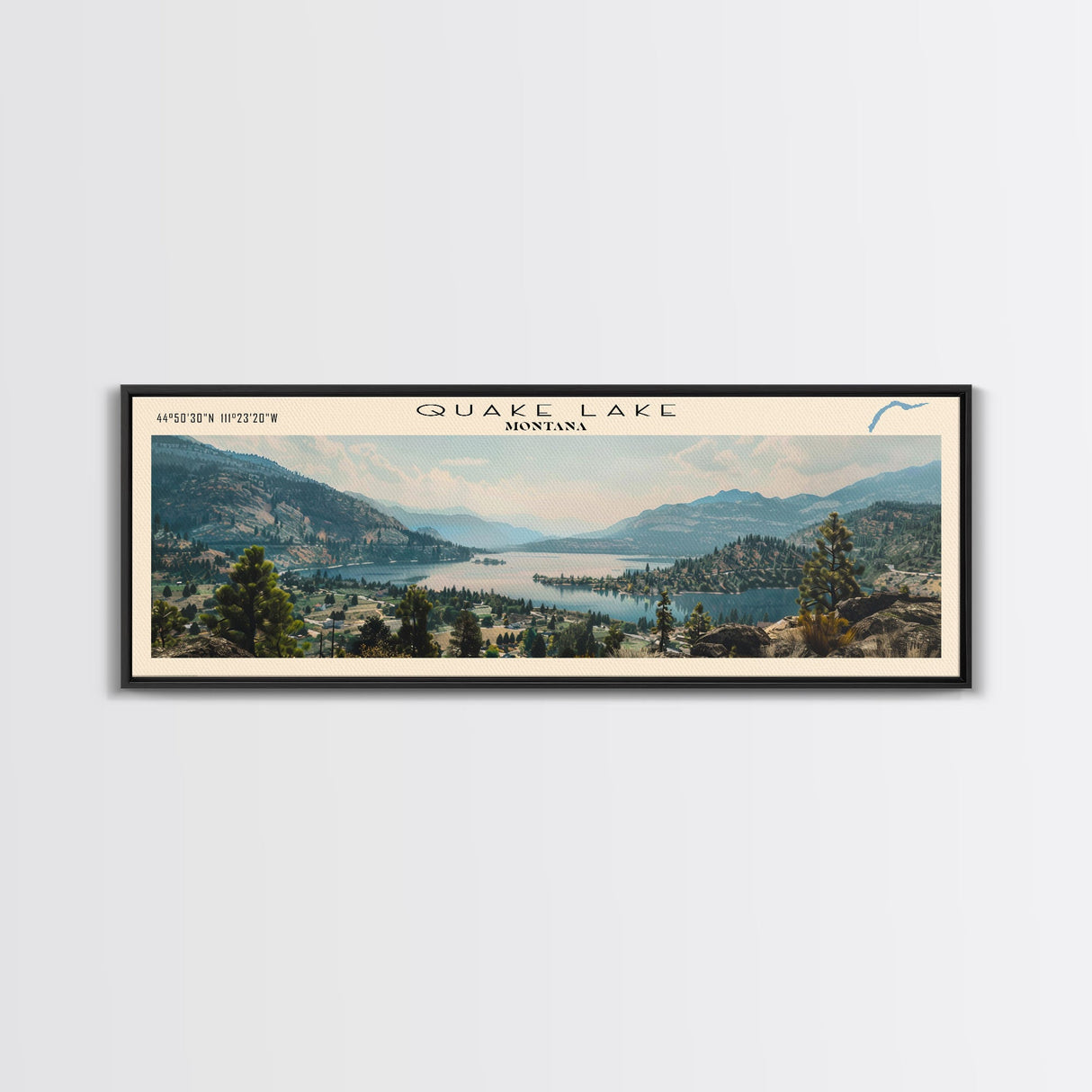 Quake Lake Montana Framed Canvas Print, Lake House Decor, Panoramic Wall Art, Travel Poster, Beautiful Landscape Painting, Bedroom Decor