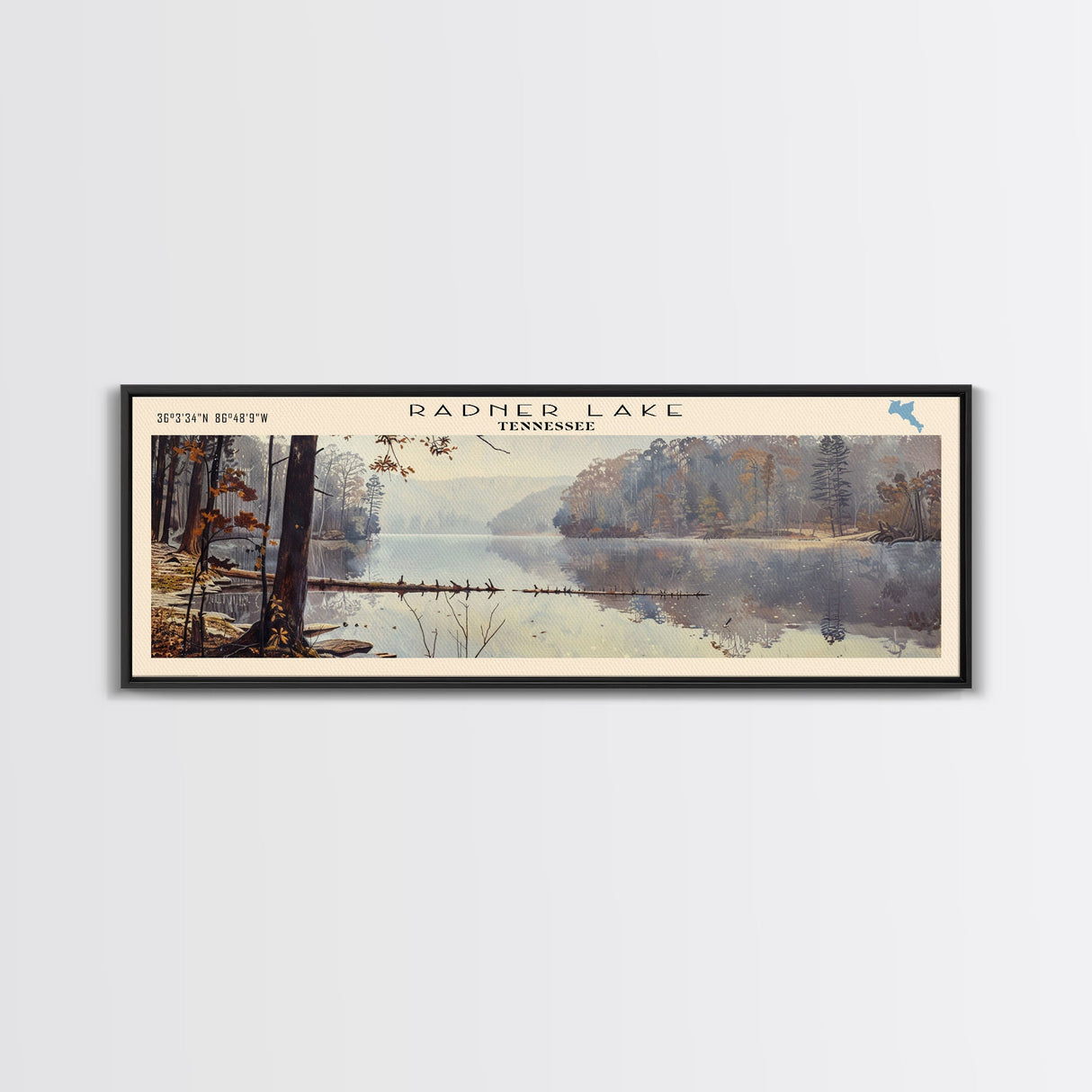 Round Valley Reservoir New Jersey Framed Canvas Print, Lake House Decor, Panoramic Wall Art, Travel Poster, Tranquil Landscape, Modern Art