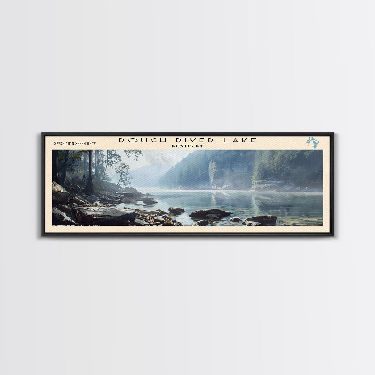 Rough River Lake Kentucky Framed Canvas Print, Lake House Decor, Panoramic Wall Art, Travel Poster, Serene Landscape Painting, Bedroom Decor