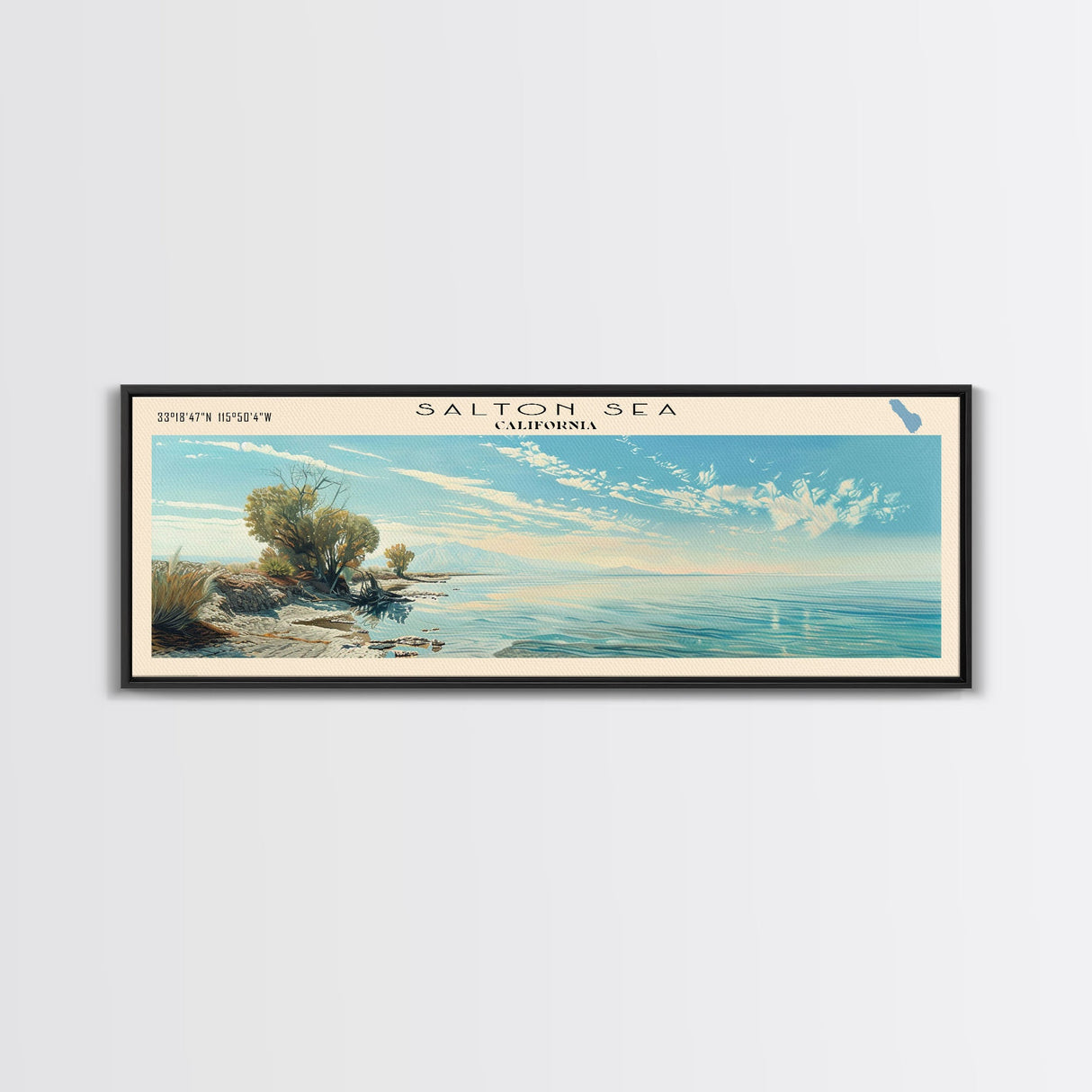 Silver Lake California Panoramic Framed Canvas Print, Lake House Decor, Wall Art, Travel Poster, Beautiful Lake Scene, Bedroom Decor