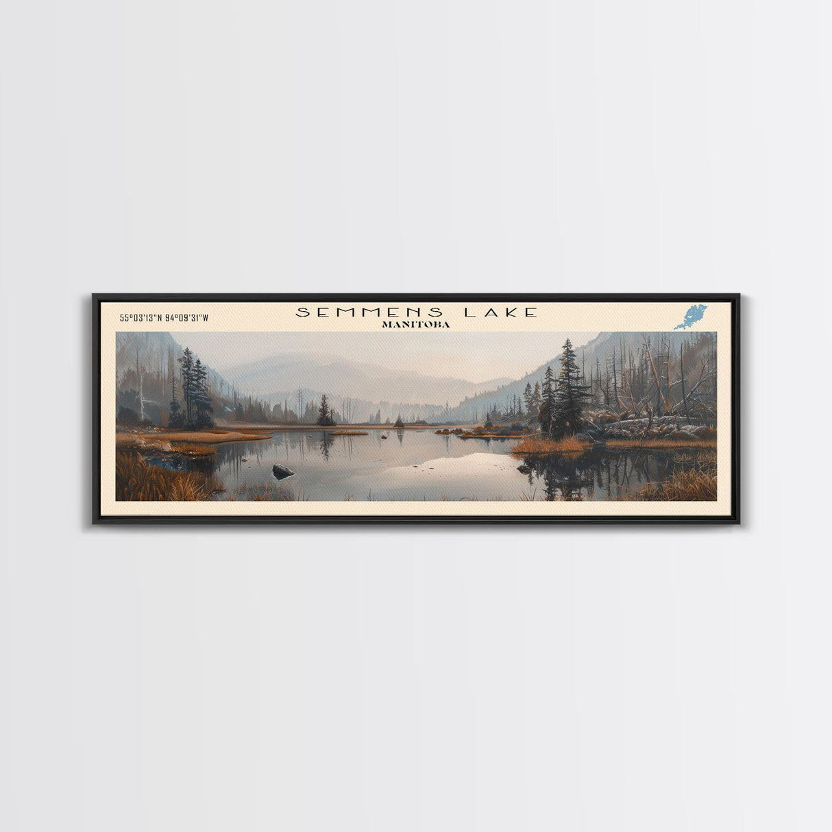 Semmens Lake Panoramic Framed Canvas Print, Lake House Decor, Wall Art, Travel Poster, Scenic Landscape, Living Room Decor, Beautiful Lake