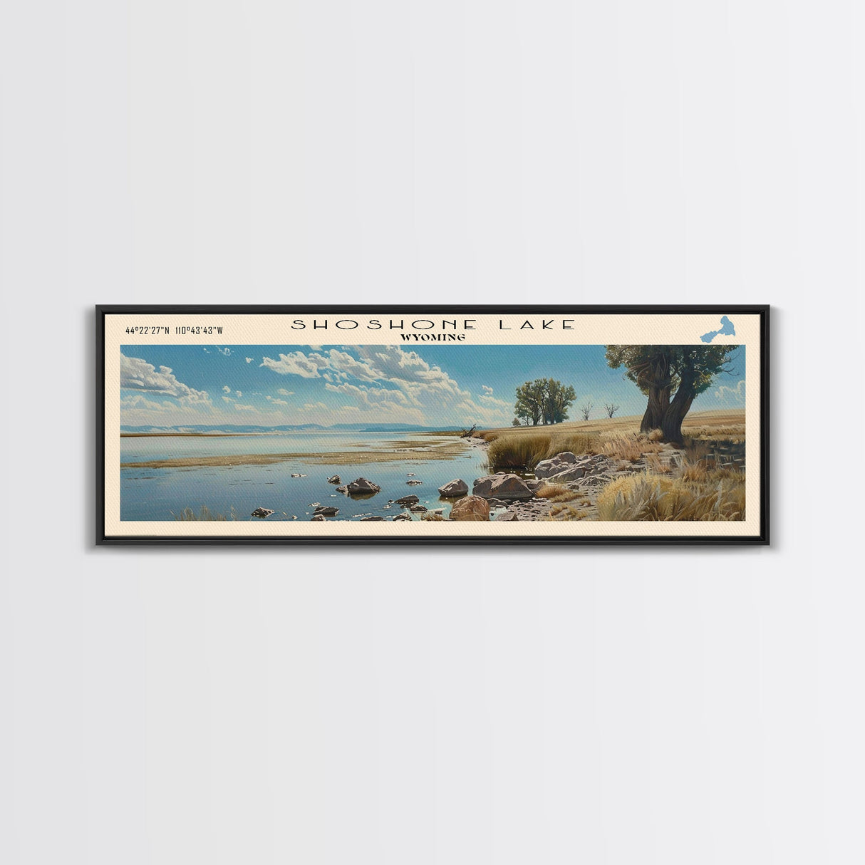 Shoshone Lake Wyoming Panoramic Framed Canvas Print, Lake House Decor, Wall Art, Travel Poster, Tranquil Landscape, Living Room Decor