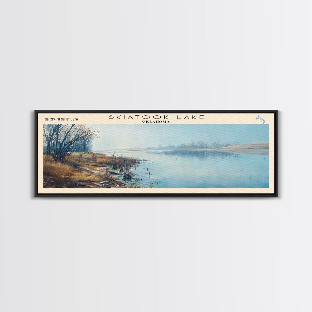 Stillwater Lake Pennsylvania Panoramic Framed Canvas Print, Lake House Decor, Wall Art, Travel Poster, Serene Lake Painting, Living Room Decor