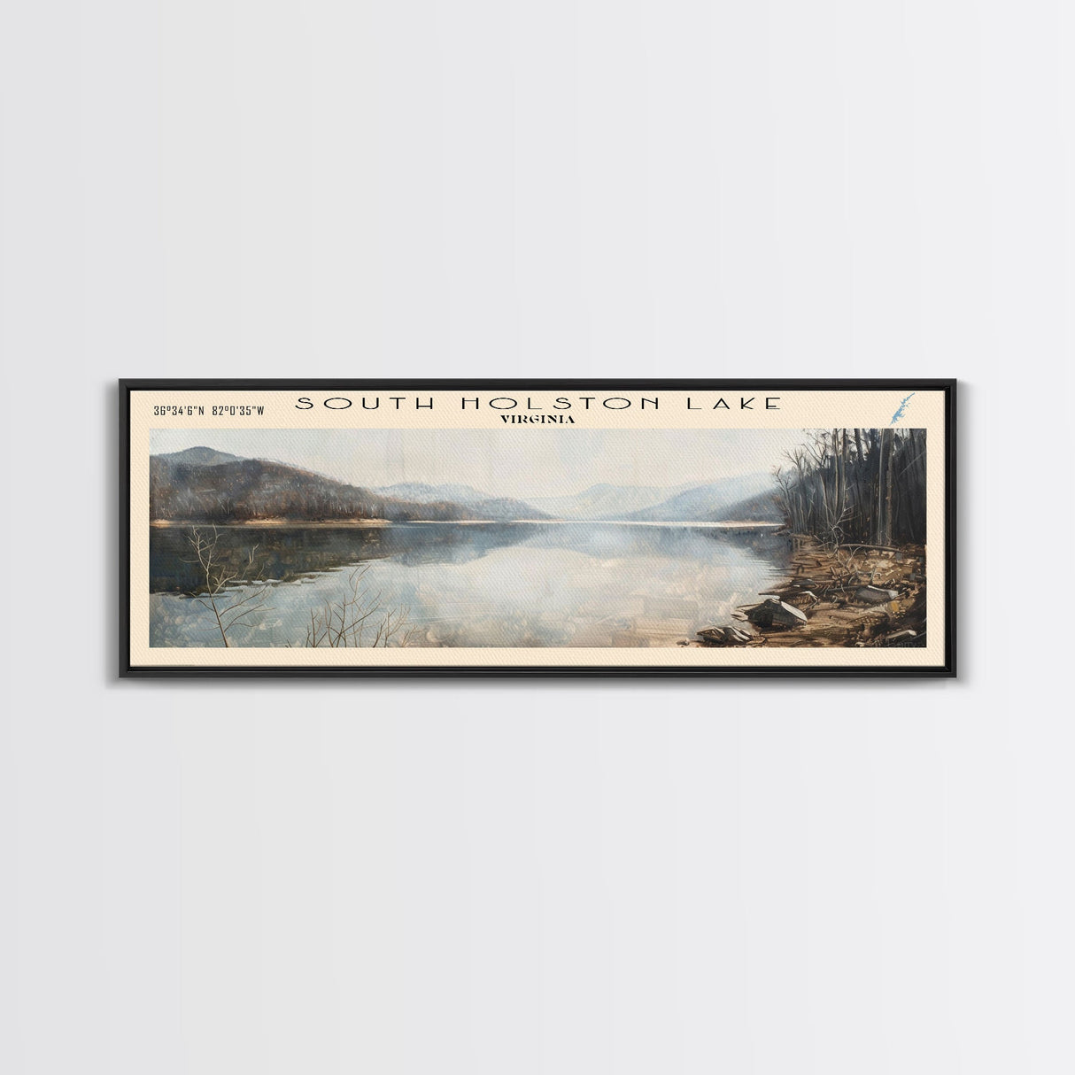 South Holston Lake Virginia Panoramic Framed Canvas Print, Lake House Decor, Wall Art, Travel Poster, Beautiful Lake Scene, Bedroom Decor