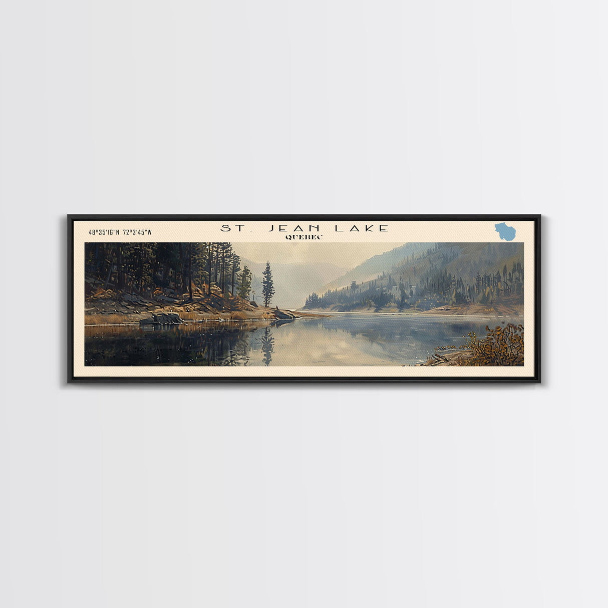 St. Jean Lake Panoramic Framed Canvas Print, Lake House Decor, Wall Art, Travel Poster, Beautiful Lake Scene, Bedroom Decor