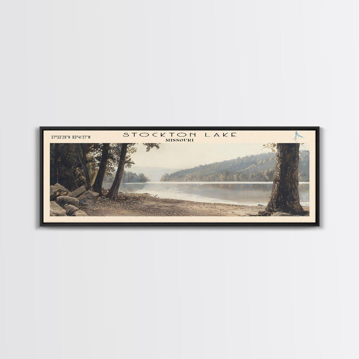 Stockton Lake Missouri Panoramic Framed Canvas Print, Lake House Decor, Wall Art, Travel Poster, Scenic Landscape, Bedroom Decor