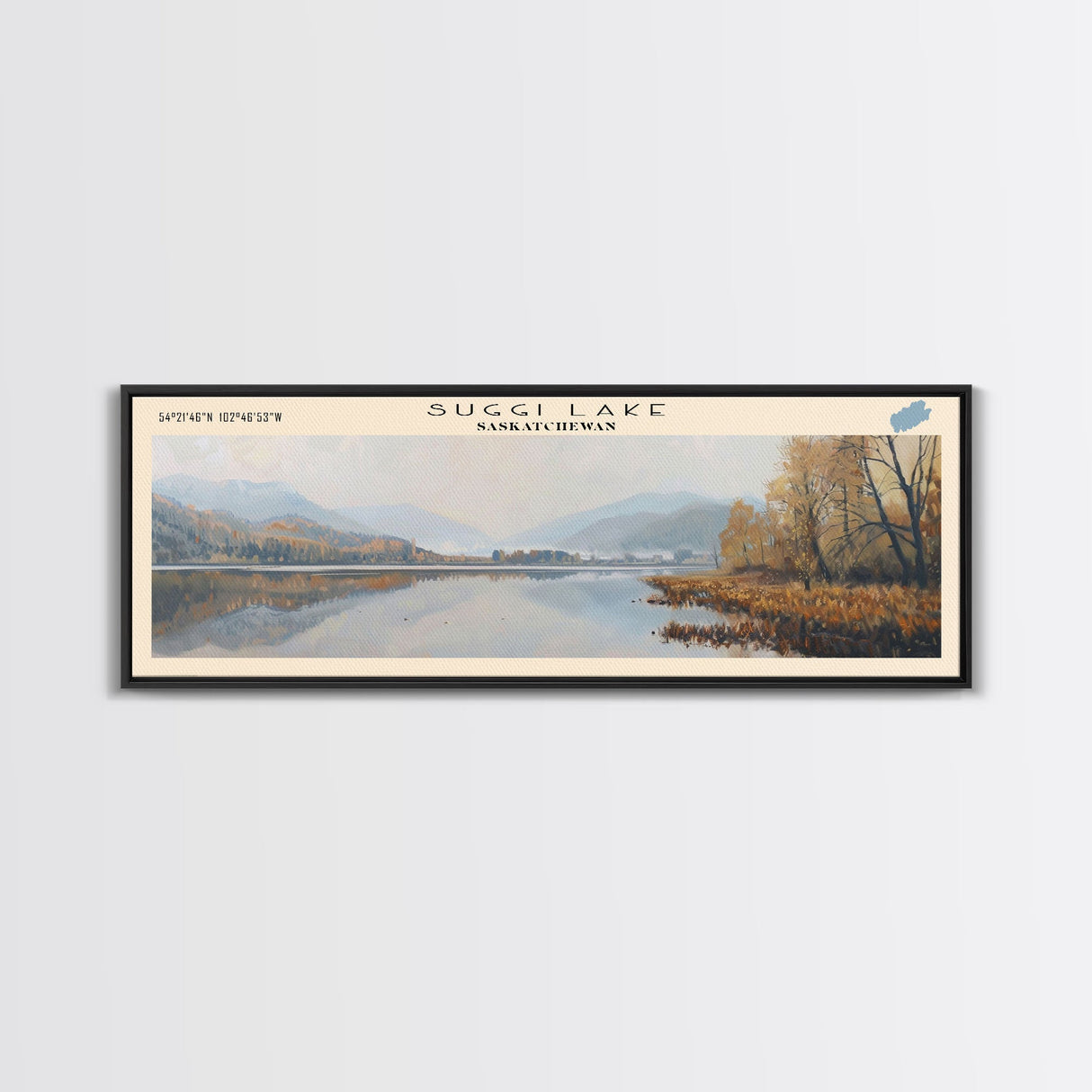 Suggi Lake Panoramic Wall Art, Framed Canvas Print, Lake House Decor, Travel Poster, Tranquil Lake Painting, Modern Art, Living Room Decor