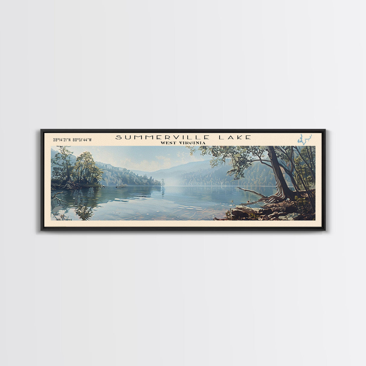 Tenkiller Ferry Lake Oklahoma Panoramic Wall Art, Framed Canvas Print, Lake House Decor, Travel Poster, Beautiful Lake Scene, Living Room Decor, Scenic Art