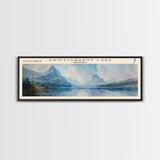 Swiftcurrent Lake Montana Panoramic Wall Art, Framed Canvas Print, Lake House Decor, Travel Poster, Tranquil Landscape, Modern Art, Bedroom Decor