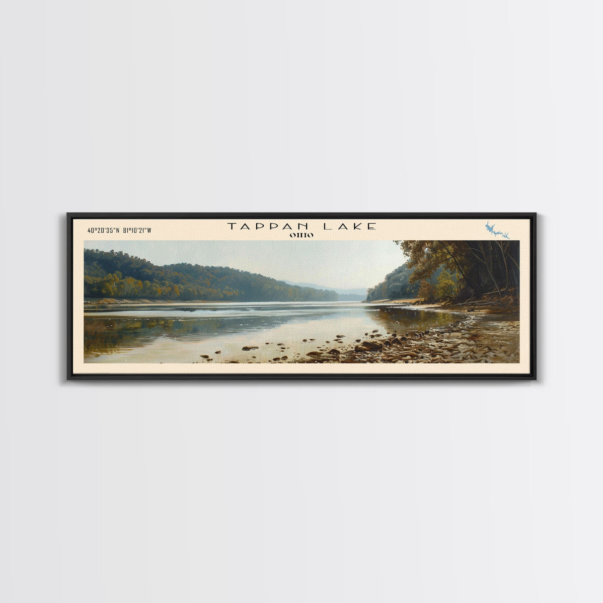 Tappan Lake Ohio Panoramic Wall Art, Framed Canvas Print, Lake House Decor, Travel Poster, Scenic Lake Scene, Living Room Decor