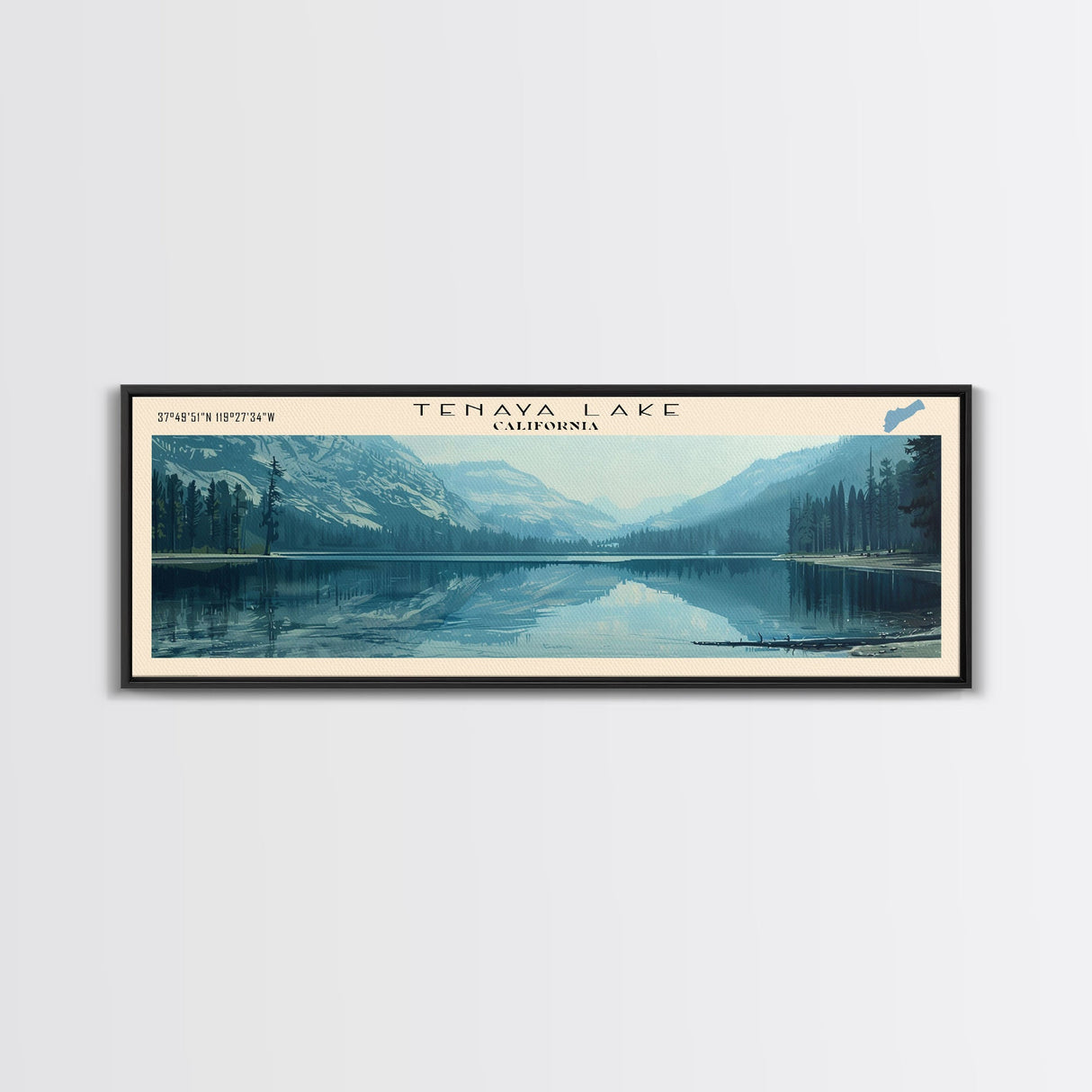 Trout Lake Panoramic Wall Art, Framed Canvas Print, Lake House Decor, Travel Poster, Scenic Landscape, Living Room Art