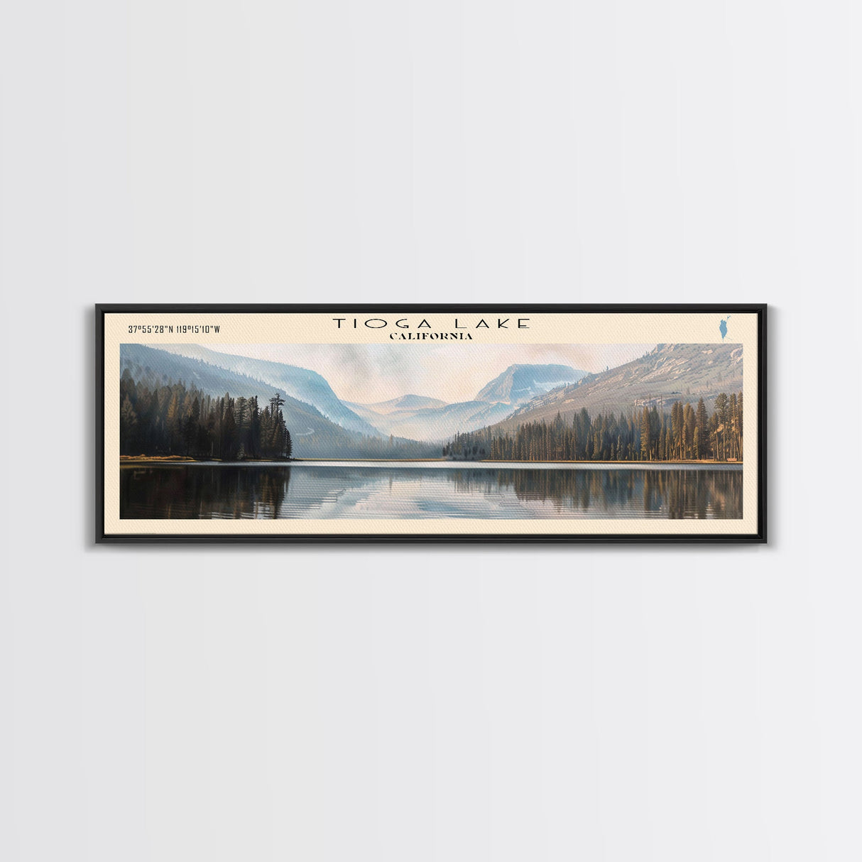 Tioga Lake California Panoramic Wall Art, Framed Canvas Print, Lake House Decor, Travel Poster, Scenic Landscape, Living Room Art