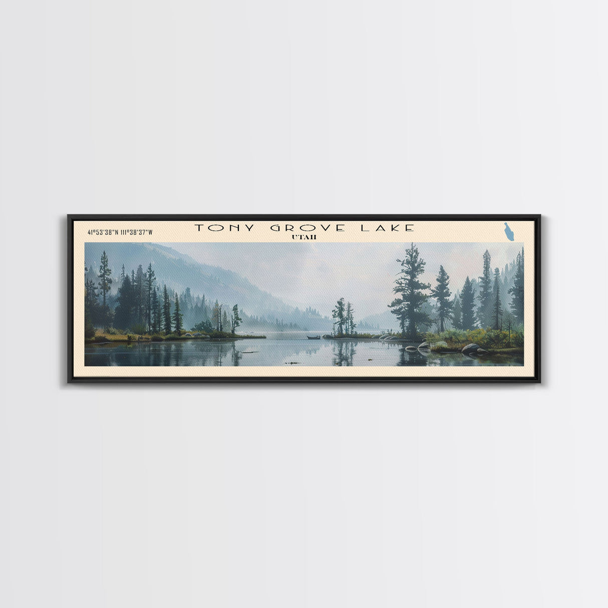 Tony Grove Lake Utah Panoramic Wall Art, Framed Canvas Print, Lake House Decor, Travel Poster, Scenic Lake Scene, Bedroom Decor