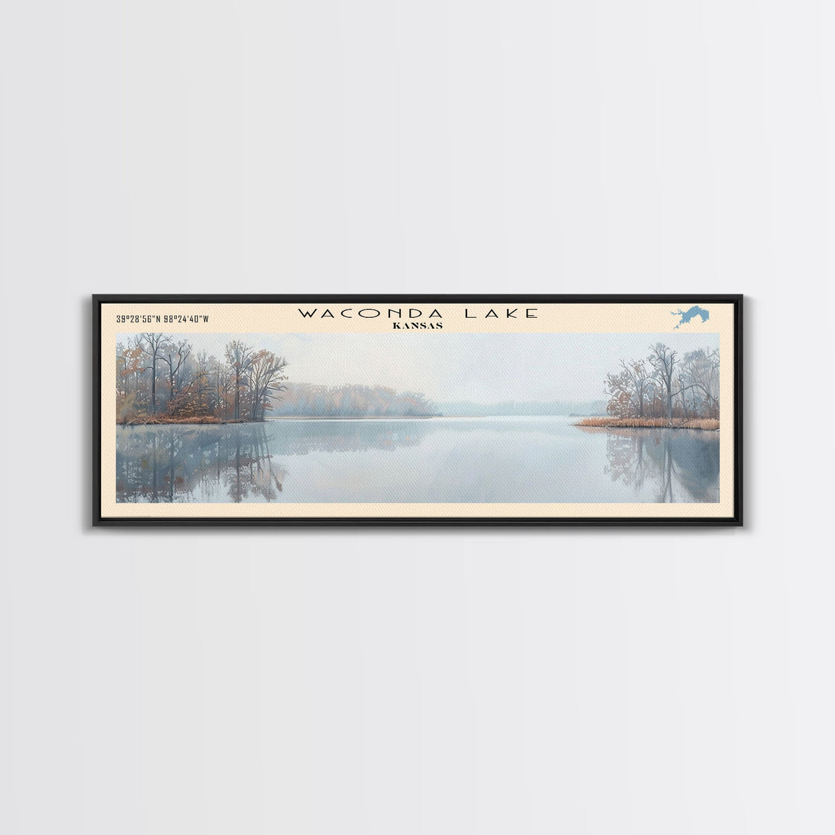 Waconda Lake Kansas Panoramic Wall Art, Framed Canvas Print, Lake House Decor, Travel Poster, Beautiful Lake Scene, Home Art