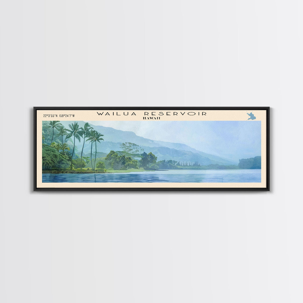 Wailua Reservoir Hawaii Panoramic Wall Art, Framed Canvas Print, Lake House Decor, Travel Poster, Serene Landscape, Living Room Art