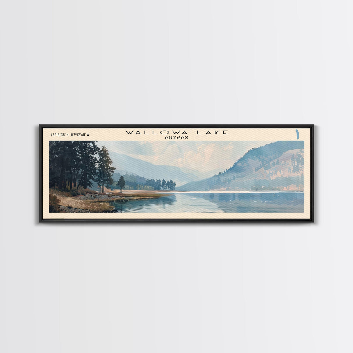 Wallowa Lake Oregon Panoramic Wall Art, Framed Canvas Print, Lake House Decor, Travel Poster, Serene Landscape, Home Art