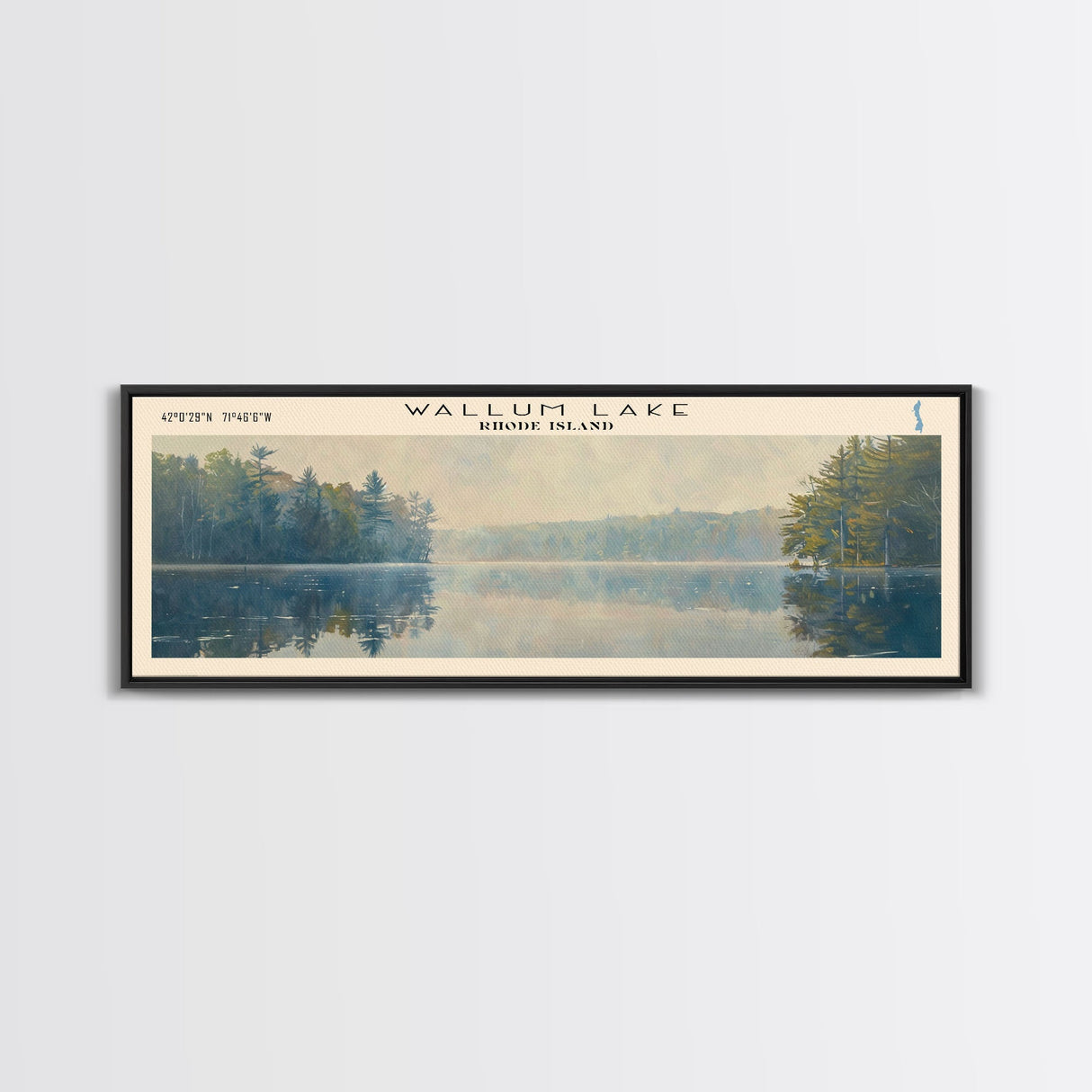 Wallum Lake Rhode Island Panoramic Wall Art, Framed Canvas Print, Lake House Decor, Travel Poster, Scenic Lake Scene, Living Room Art