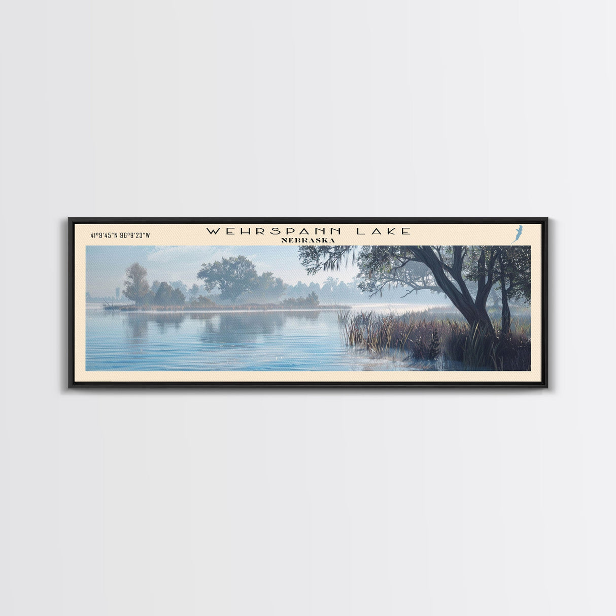 Wollaston Lake Panoramic Wall Art, Framed Canvas Print, Lake House Decor, Travel Poster, Scenic Lake Scene, Bedroom Decor