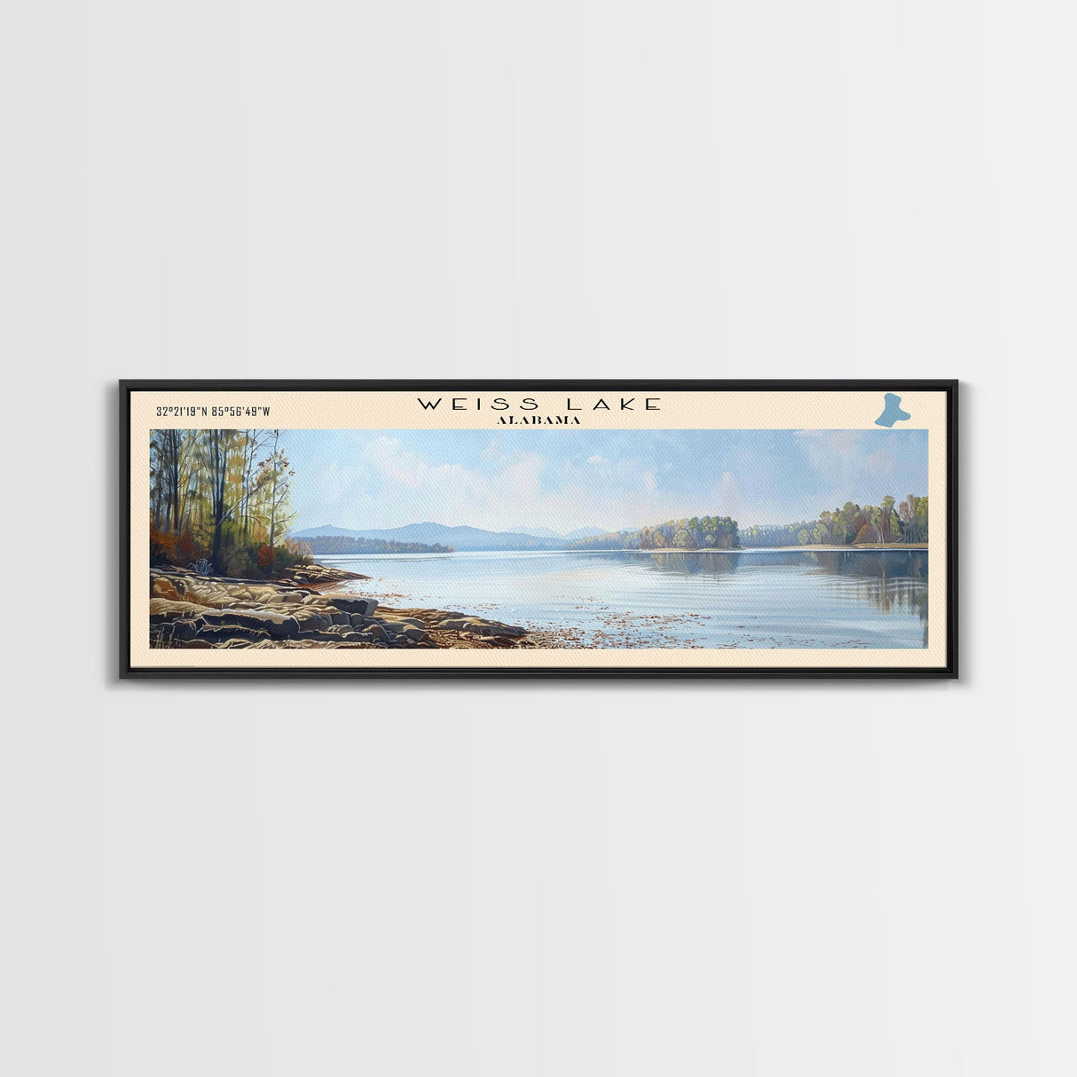 Weiss Lake Alabama Panoramic Wall Art, Framed Canvas Print, Lake House Decor, Travel Poster, Scenic Lake Scene, Bedroom Art