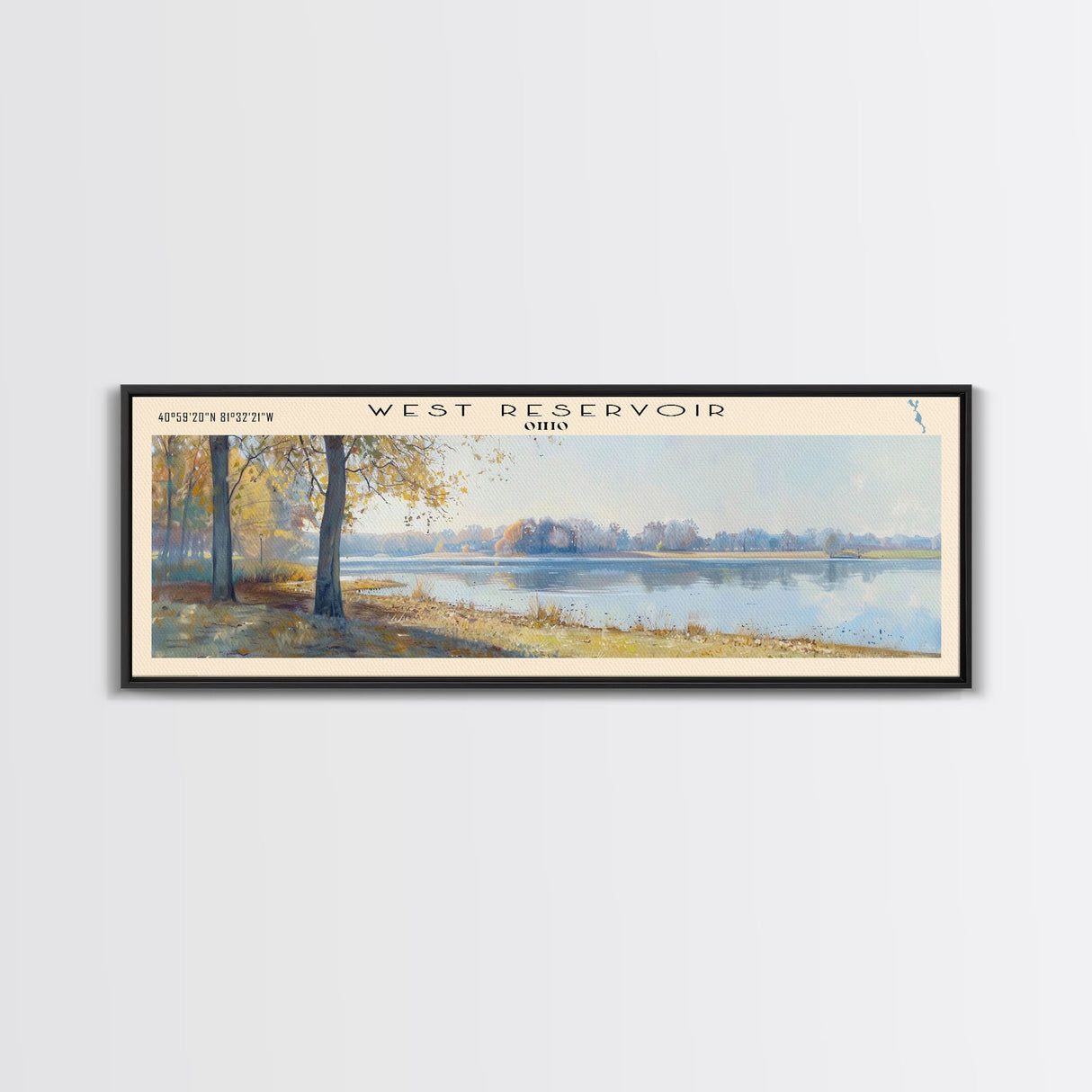 West Reservoir Ohio Panoramic Wall Art, Framed Canvas Print, Lake House Decor, Travel Poster, Scenic Lake Scene, Bedroom Decor