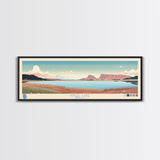 Angel Lake Nevada Framed Canvas Print, Panoramic Wall Art, Midcentury Modern, Pop Art, Travel Poster, Scenic Lake House Art