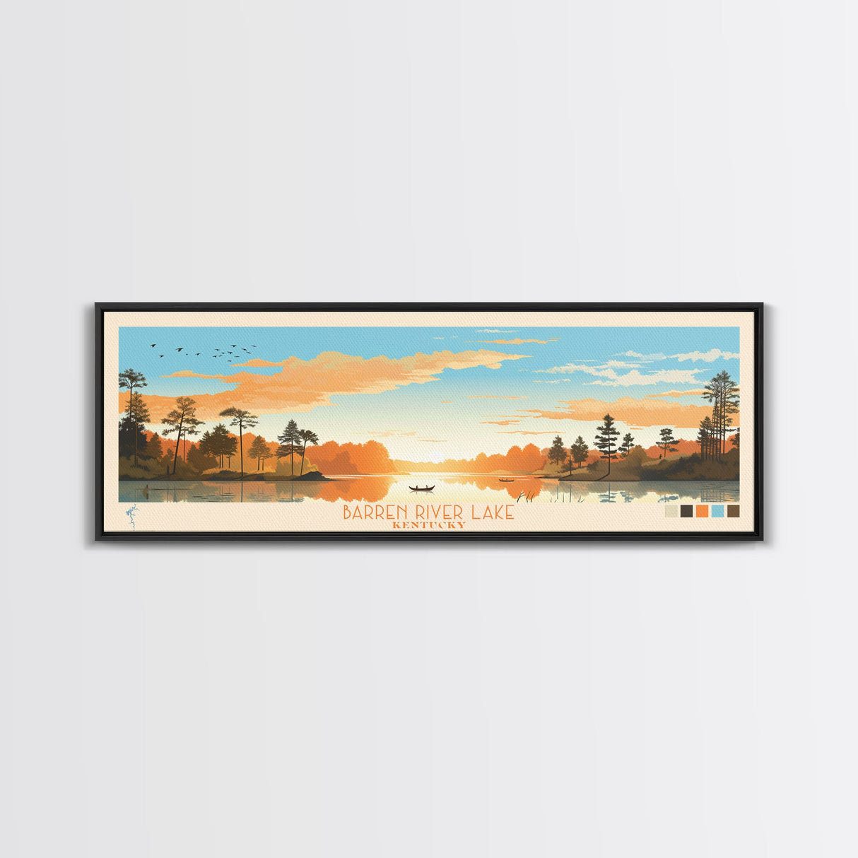 Barren River Lake Kentucky Framed Canvas Print, Panoramic Travel Poster, Midcentury Modern Wall Art, Pop Art, Lake House Decor