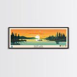 Basin Lake Saskatchewan Framed Canvas Print, Panoramic Wall Art, Midcentury Modern Lake House Decor, Pop Art, Travel Poster, Scenic Living Room Art