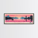 Cobbosseecontee Lake Maine Framed Canvas Print, Midcentury Modern Panoramic Wall Art, Living Room Decor, Pop Art, Travel Poster Art, Scenic Nature Painting, Lake House Decor