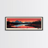 Crescent Lake Alaska Framed Canvas Print, Pop Art Panoramic Travel Poster, Midcentury Modern, Wall Art, Scenic Nature Painting, Bedroom Decor, Living Room Art