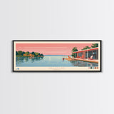 Dallas Lake Indiana Framed Canvas Print, Midcentury Modern Panoramic Wall Art, Bedroom Decor, Pop Art, Travel Poster Art, Scenic Nature Painting