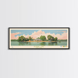 DeGray Lake Arkansas Framed Canvas Print, Midcentury Modern Panoramic Wall Art, Bedroom Decor, Pop Art, Travel Poster Art, Scenic Nature Painting